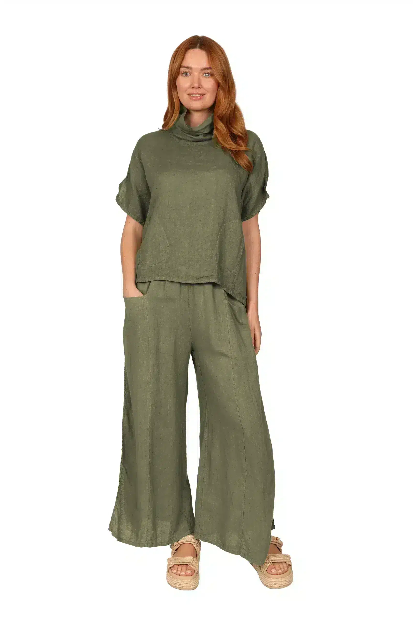 DIANTHA - Womens Linen Top in Khark front - made in Italy