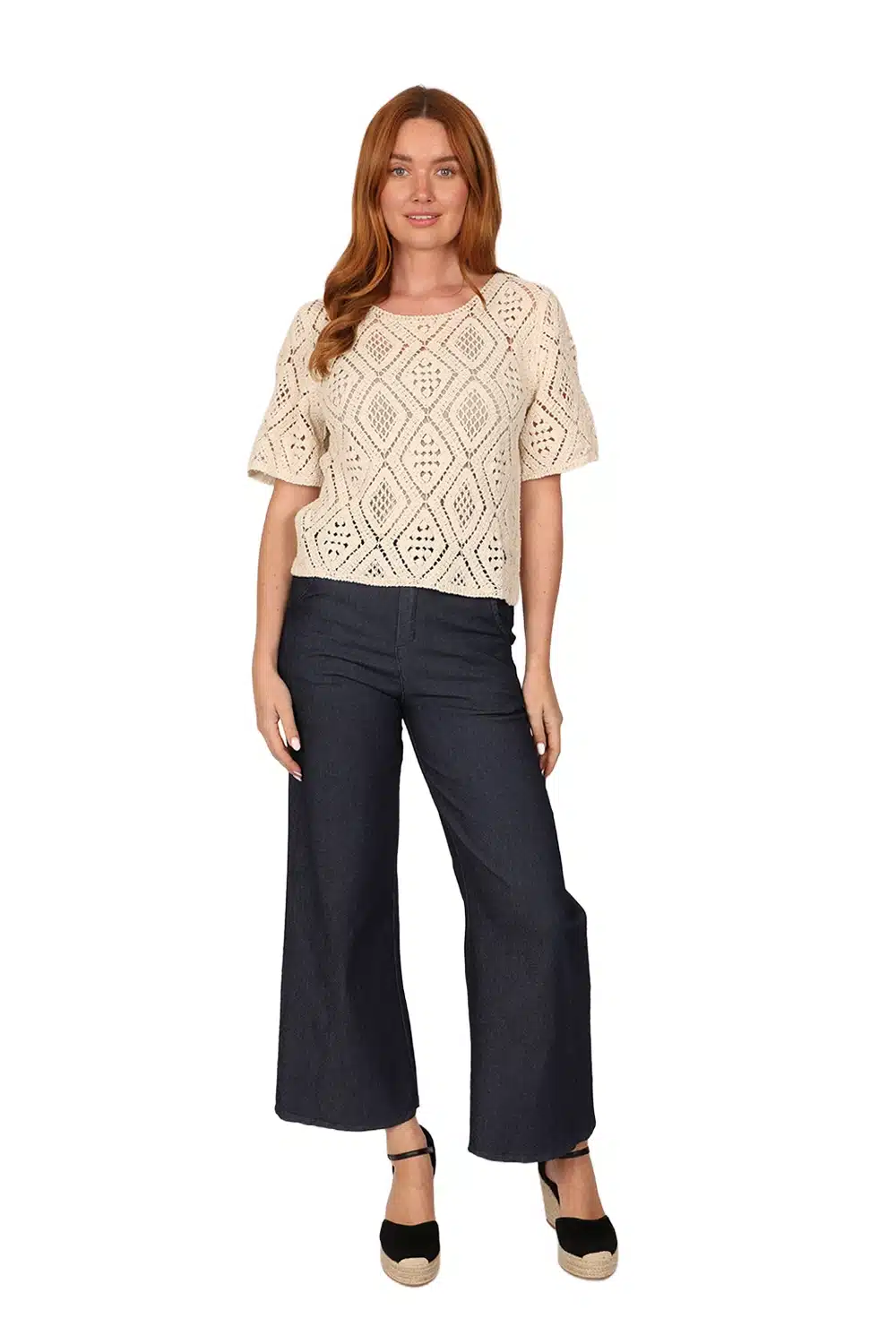 Womens Crochet Diamond Patten Top in Cream
