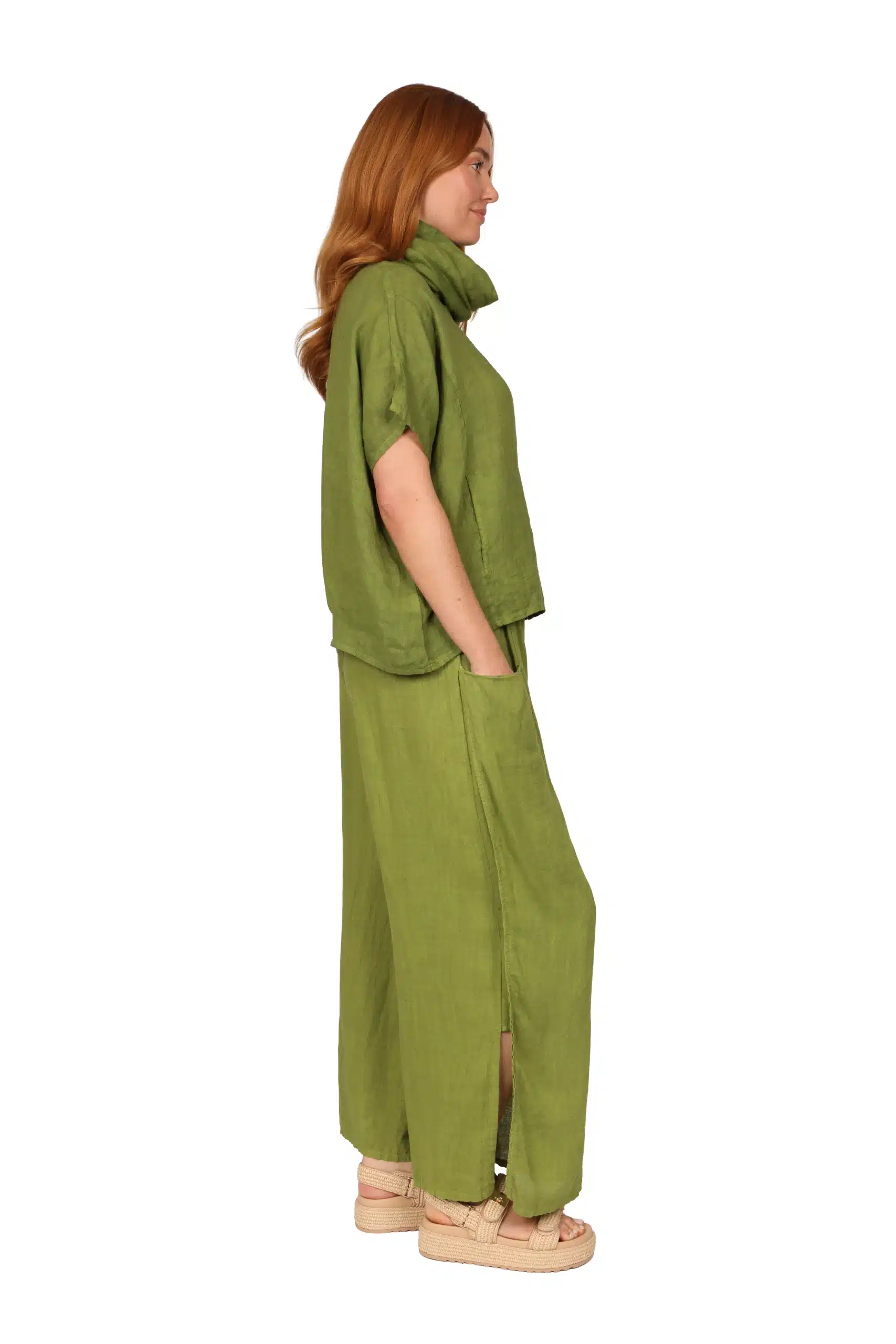 FLEUR Trouser - Womens Linen Trouser in Kiwi front - made in Italy