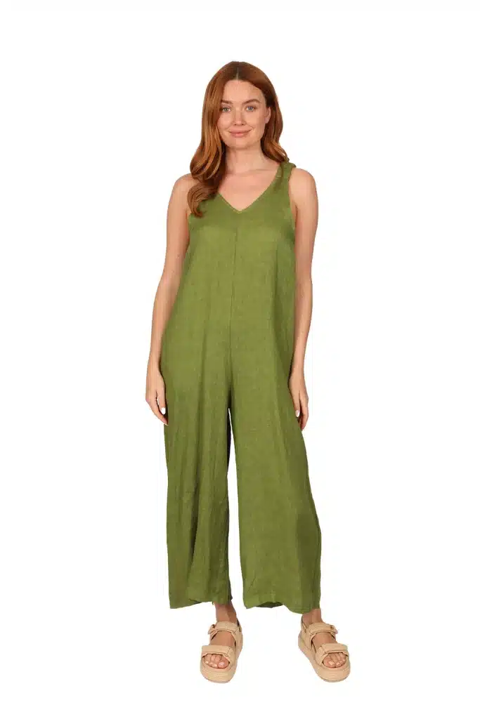 SOMA Linen Jumpsuit - Womens Linen Dungaree in Wiki front - made in Italy