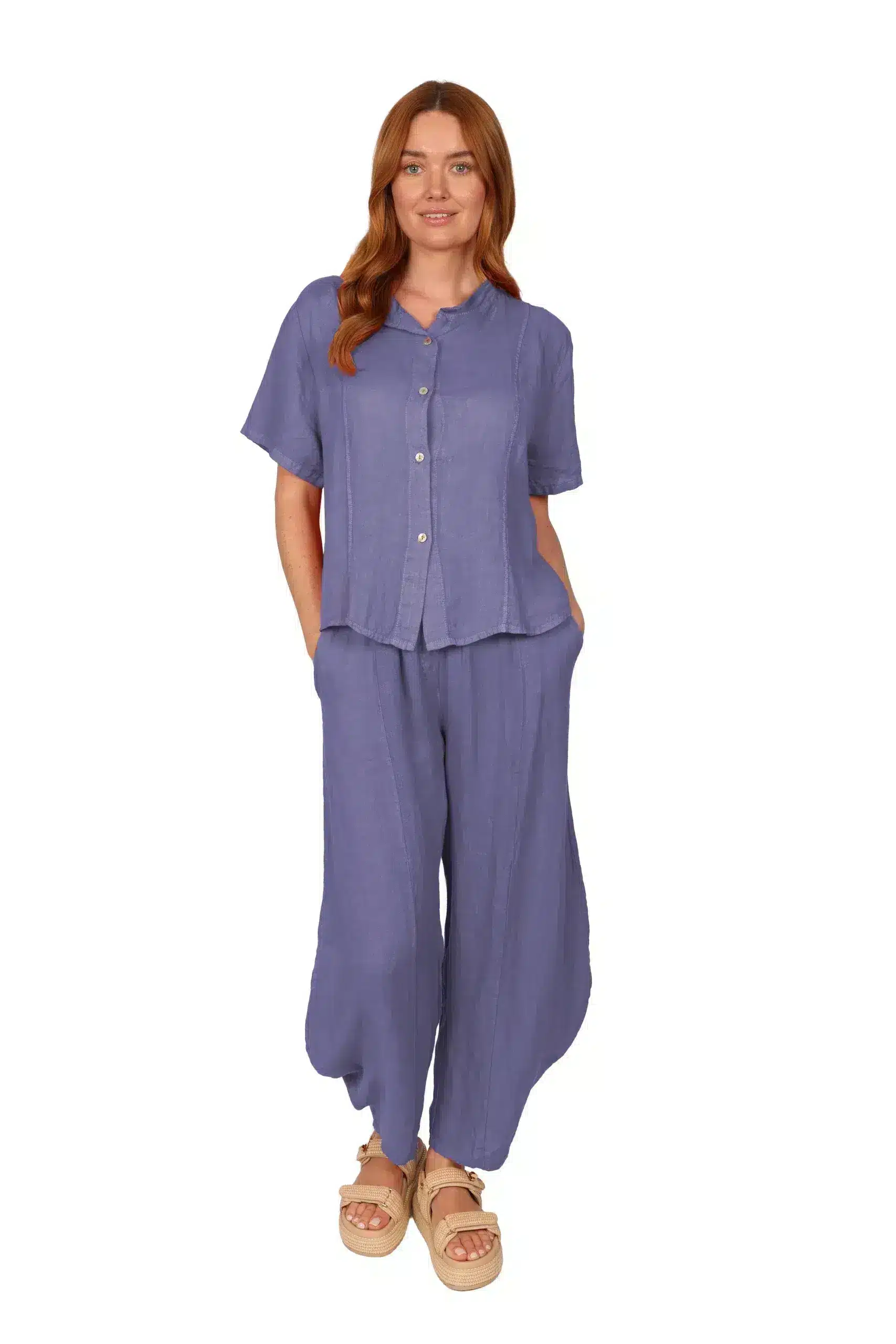 OLEANDER Blouse - Womens Linen Top in Deep Bluebell front - made in Italy